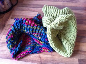 Loom knitted cowls