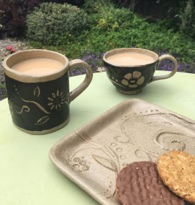 Tea for two with mug and cup mad on pottery class