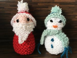Santa Claus and Snowman Knitted Decoration